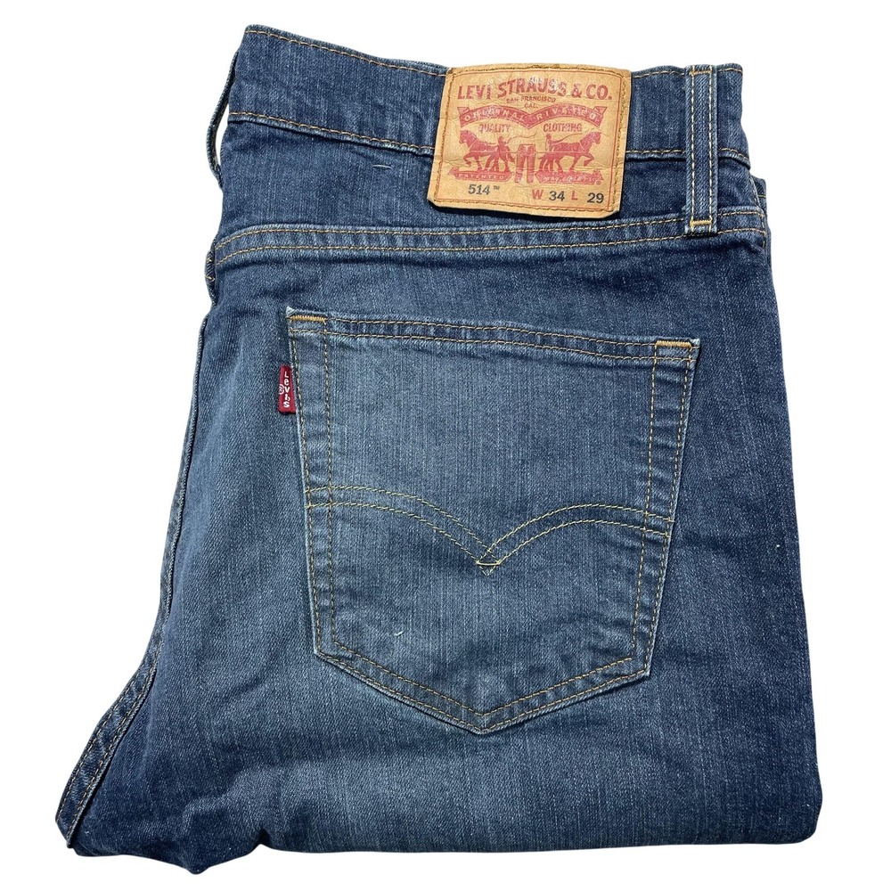 Levis 514 Jeans Mens 34x29 Blue Medium Wash Straight Leg Stretch Denim Pants